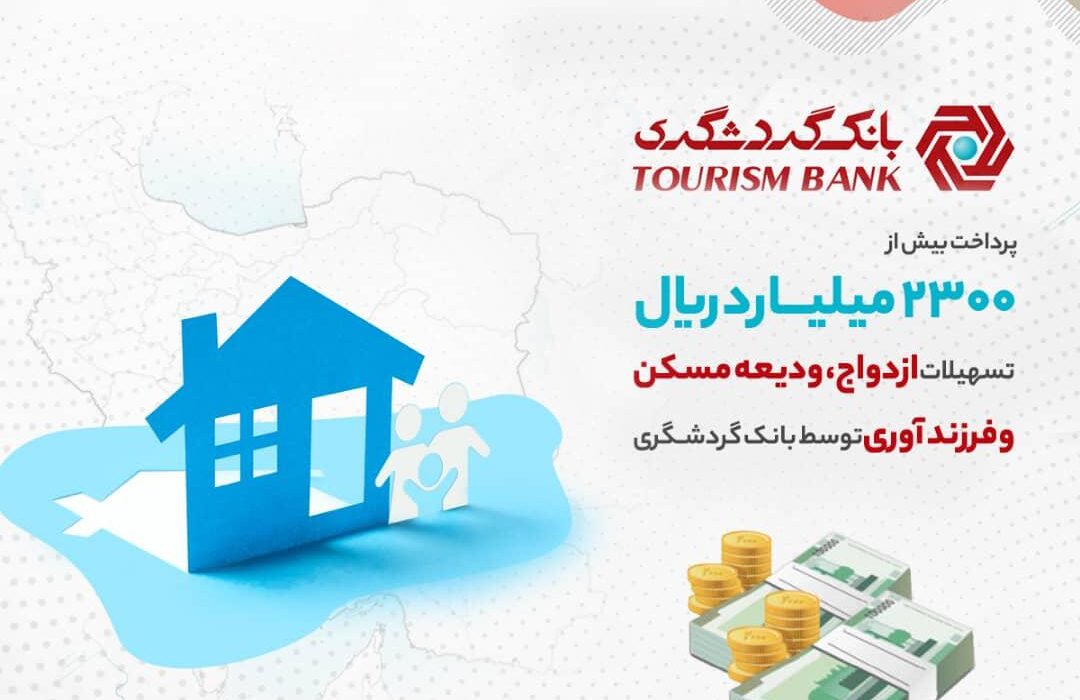 پرداخت بیش از ۲۳۰۰ میلیارد ریال تسهیلات ازدواج، ودیعه مسکن و فرزندآوری توسط بانک گردشگری پرداخت بیش از ۲۳۰۰ میلیارد ریال تسهیلات ازدواج، ودیعه مسکن و فرزندآوری توسط بانک گردشگری